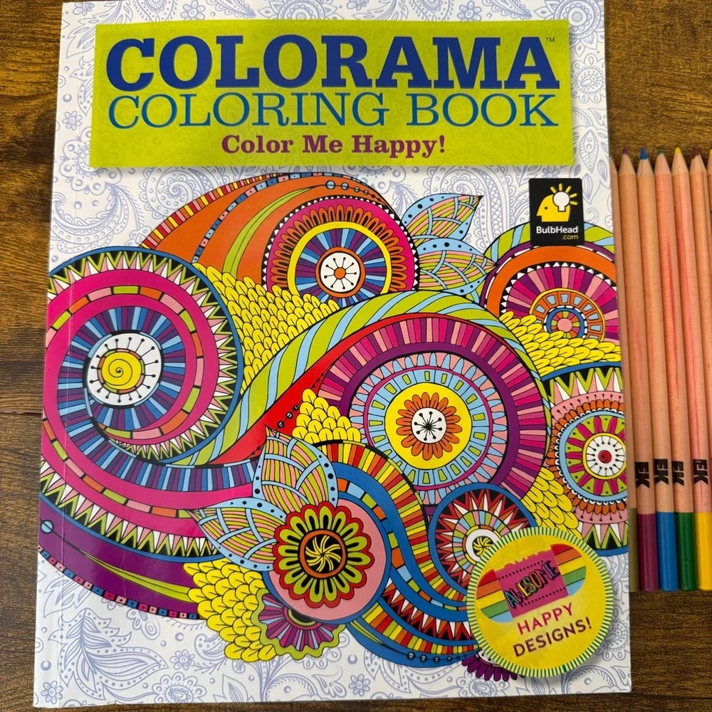 Colorama Adult Coloring Book Color Me Happy 50 Pg Bonus EK 16Pc Color Pencil Set - Picture 7 of 8